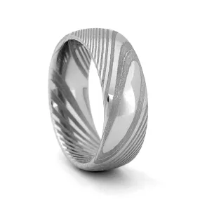 Optimized Title: Sleek Comfort Fit Domed 8mm Damascus Steel Wedding Ring