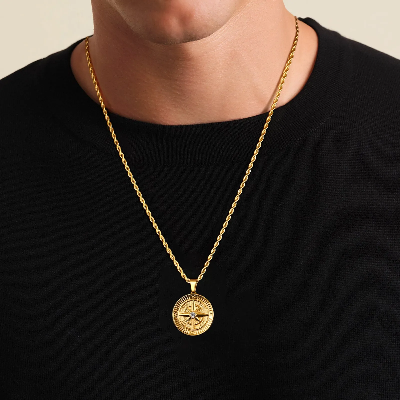 Compass Coin Pendant Necklace for Men CPLP