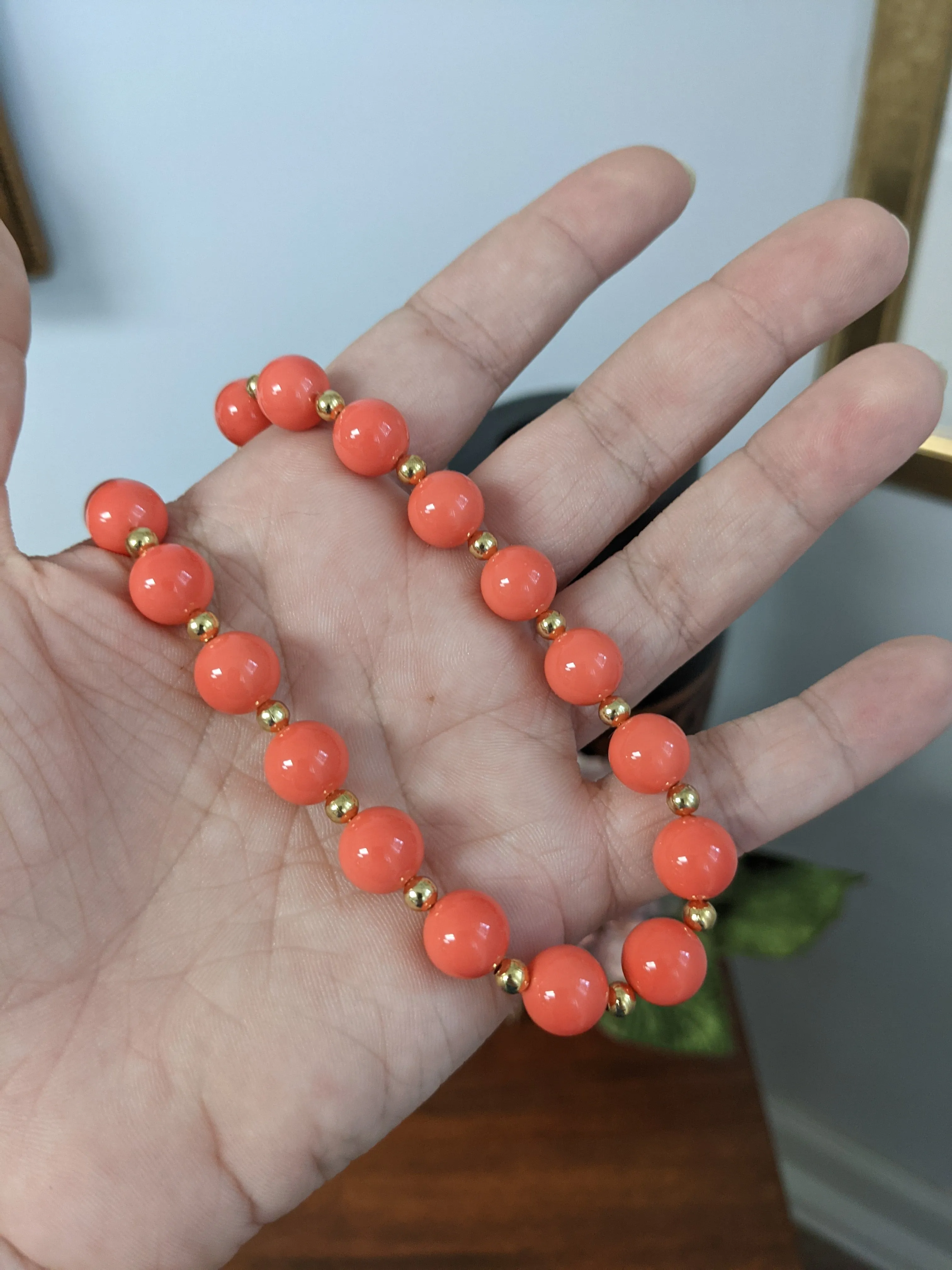 Coral Necklace - Empress Josephine with Golden Beads