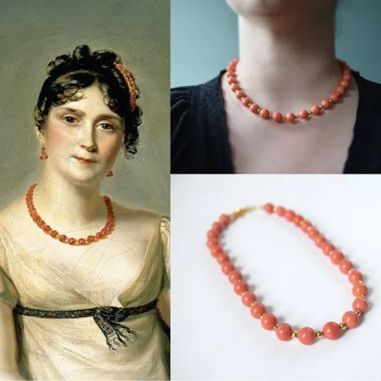 Coral Necklace - Empress Josephine with Golden Beads