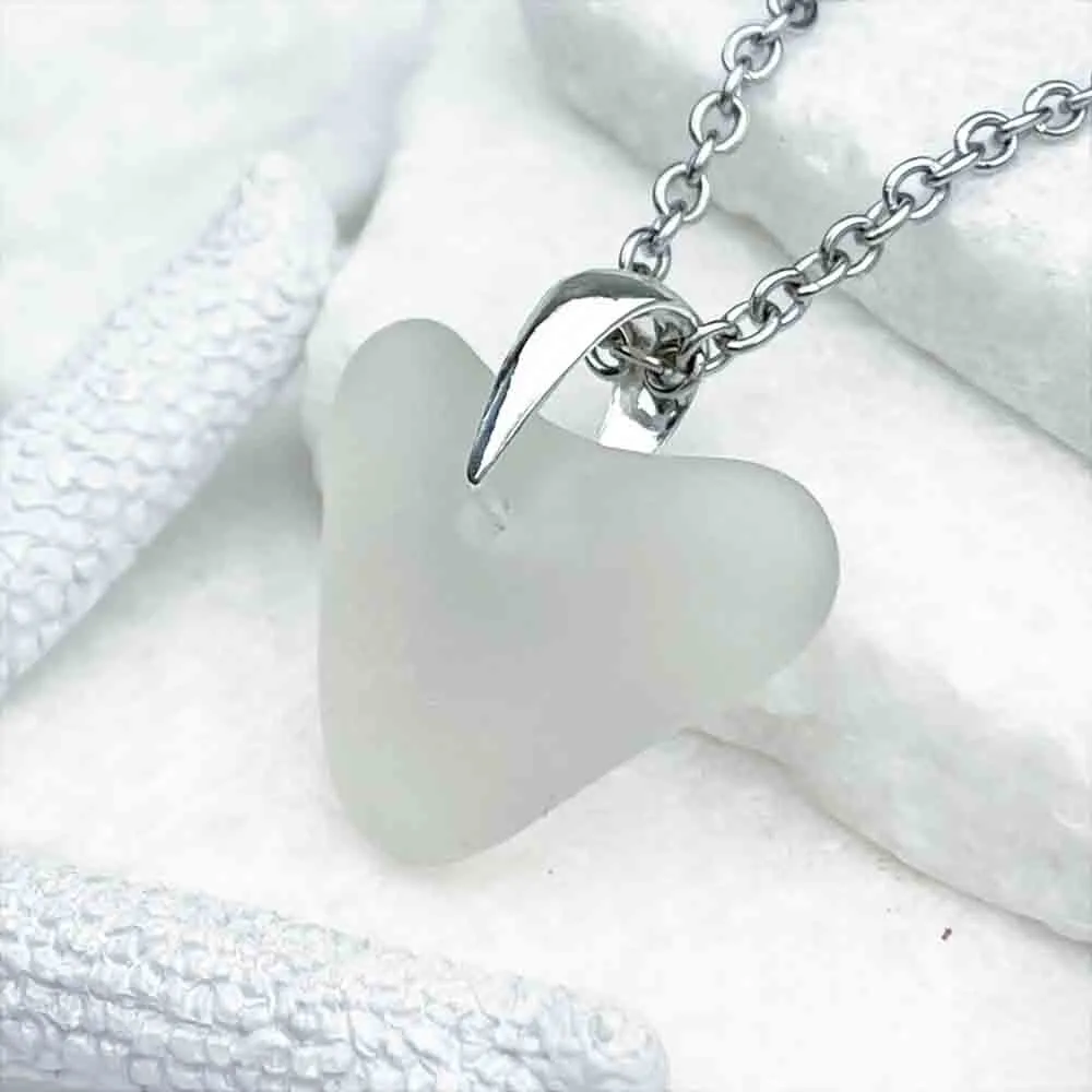 Crystal Clear Heart-Shaped Sea Glass Pendant | #1987