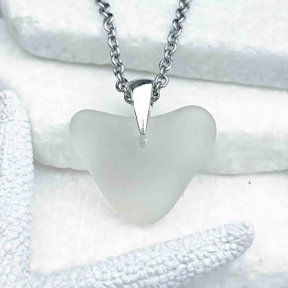 Crystal Clear Heart-Shaped Sea Glass Pendant | #1987