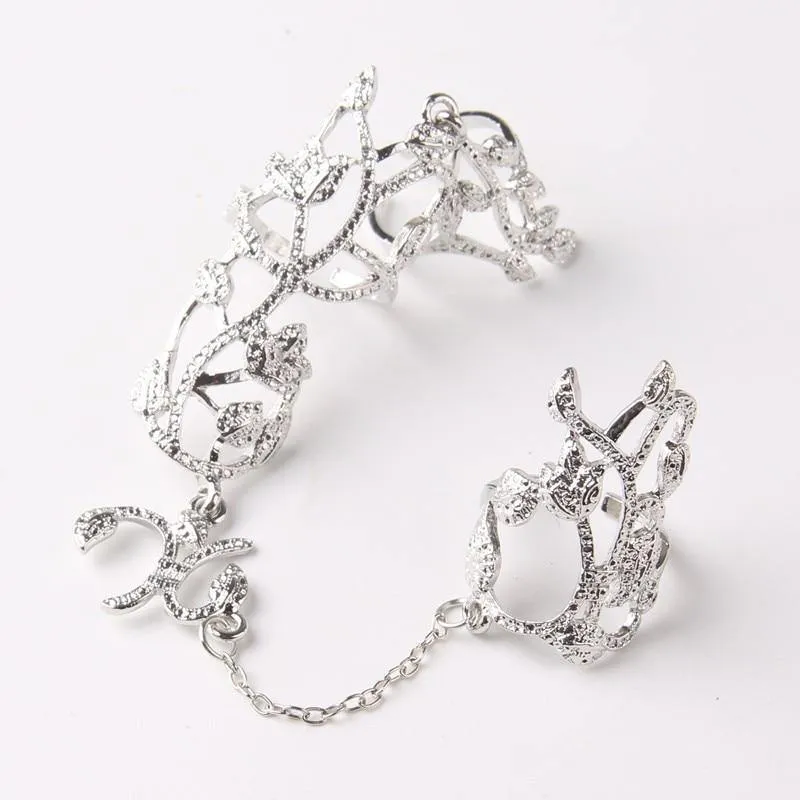 Crystal Flower Rhinestone Double Finger Rings