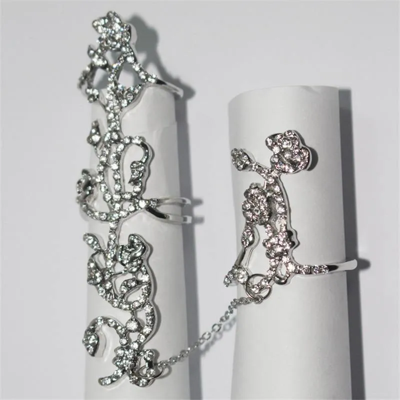 Crystal Flower Rhinestone Double Finger Rings