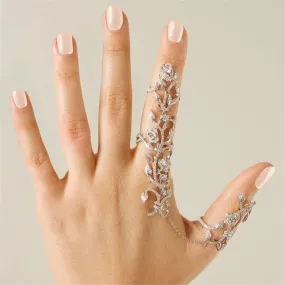 Crystal Flower Rhinestone Double Finger Rings