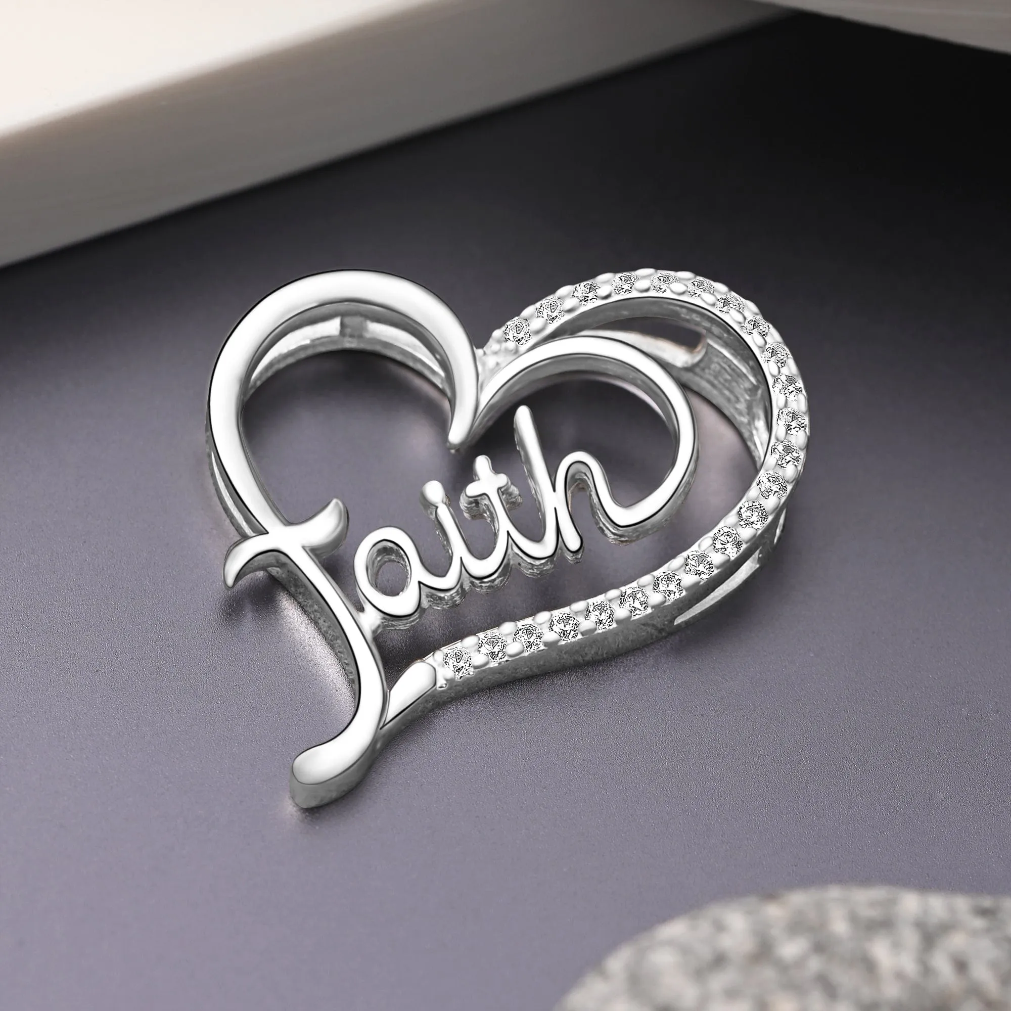 CZ Open Heart Pendant Silver Pendant of Faith