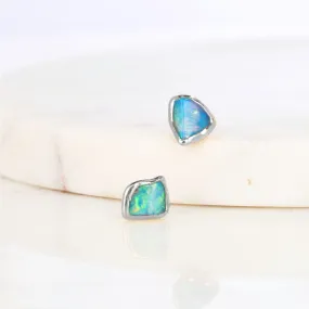 Dainty Raw Australian Opal Stud Earrings in Sterling Silver