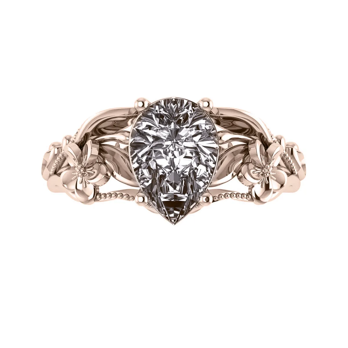 Eloise | floral engagement ring setting for pear cut gemstone 10x7 mm