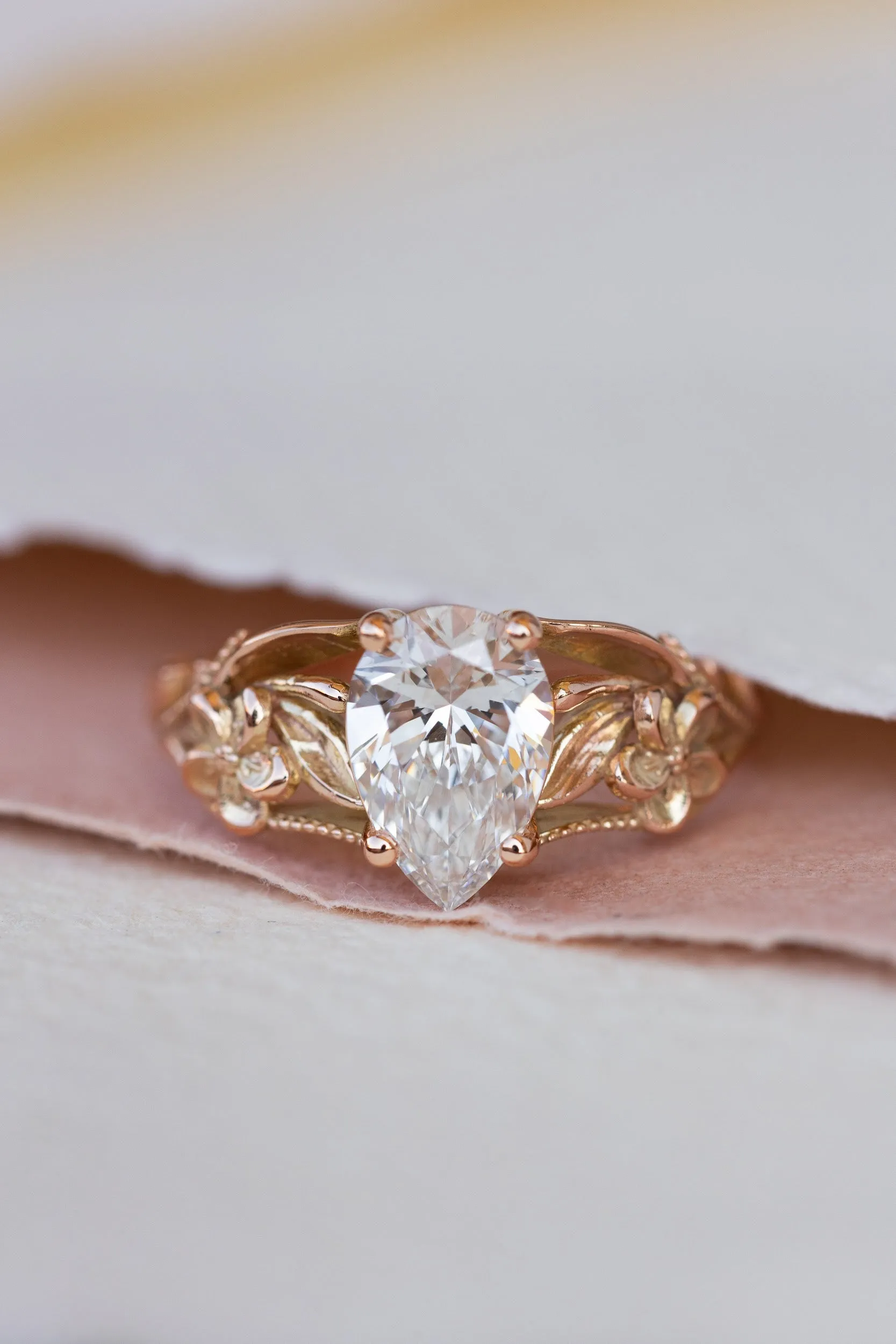 Eloise | floral engagement ring setting for pear cut gemstone 10x7 mm