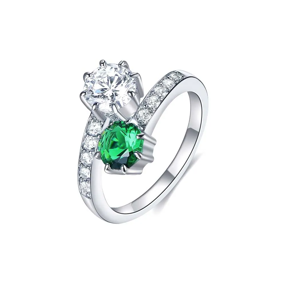 Emerald Green Round cut Engagement Ring