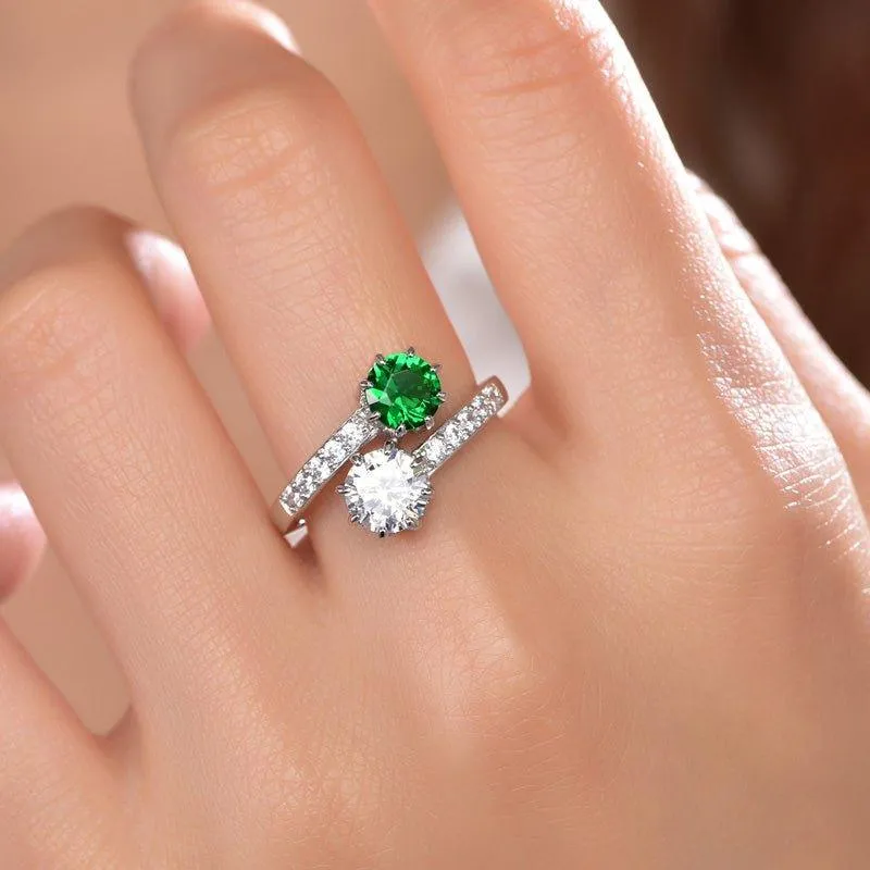 Emerald Green Round cut Engagement Ring