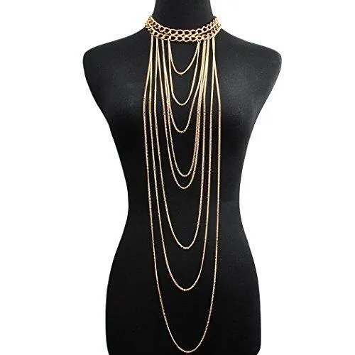 Fashion Gold Tone Bohemian Layered Sexy Bralette Body Chain Statement Beach Jewelry