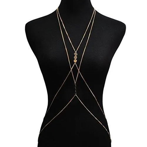 Fashion Gold Tone Bohemian Layered Sexy Bralette Body Chain Statement Beach Jewelry