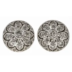 Filigree Diamond Button Stud Earrings