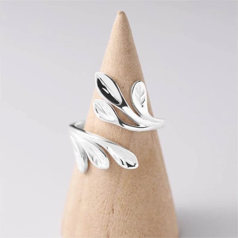 French Vintage Leaf Adjustable Plain Ring