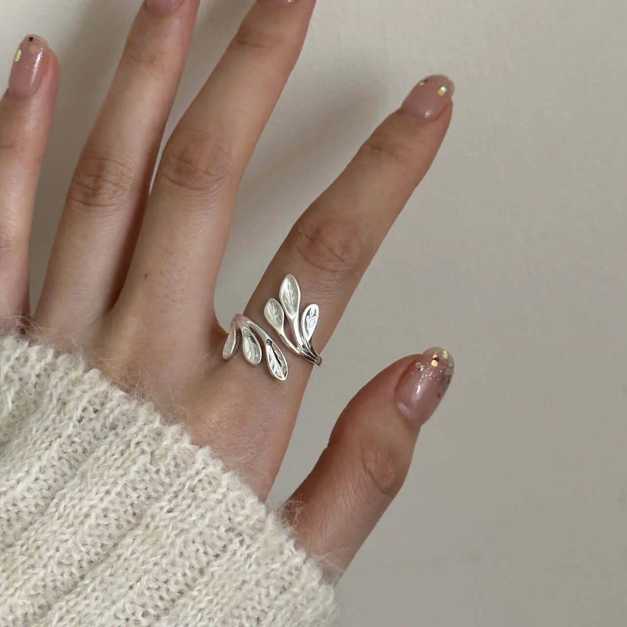 French Vintage Leaf Adjustable Plain Ring