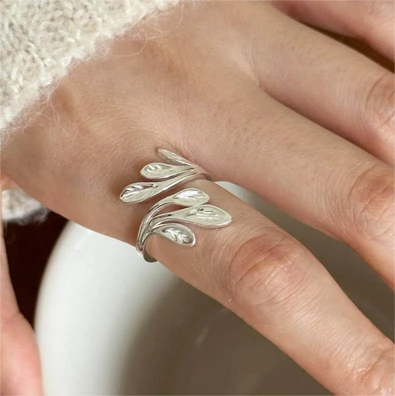 French Vintage Leaf Adjustable Plain Ring