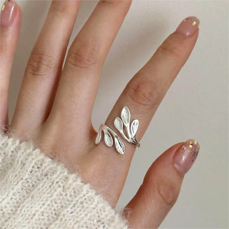 French Vintage Leaf Adjustable Plain Ring