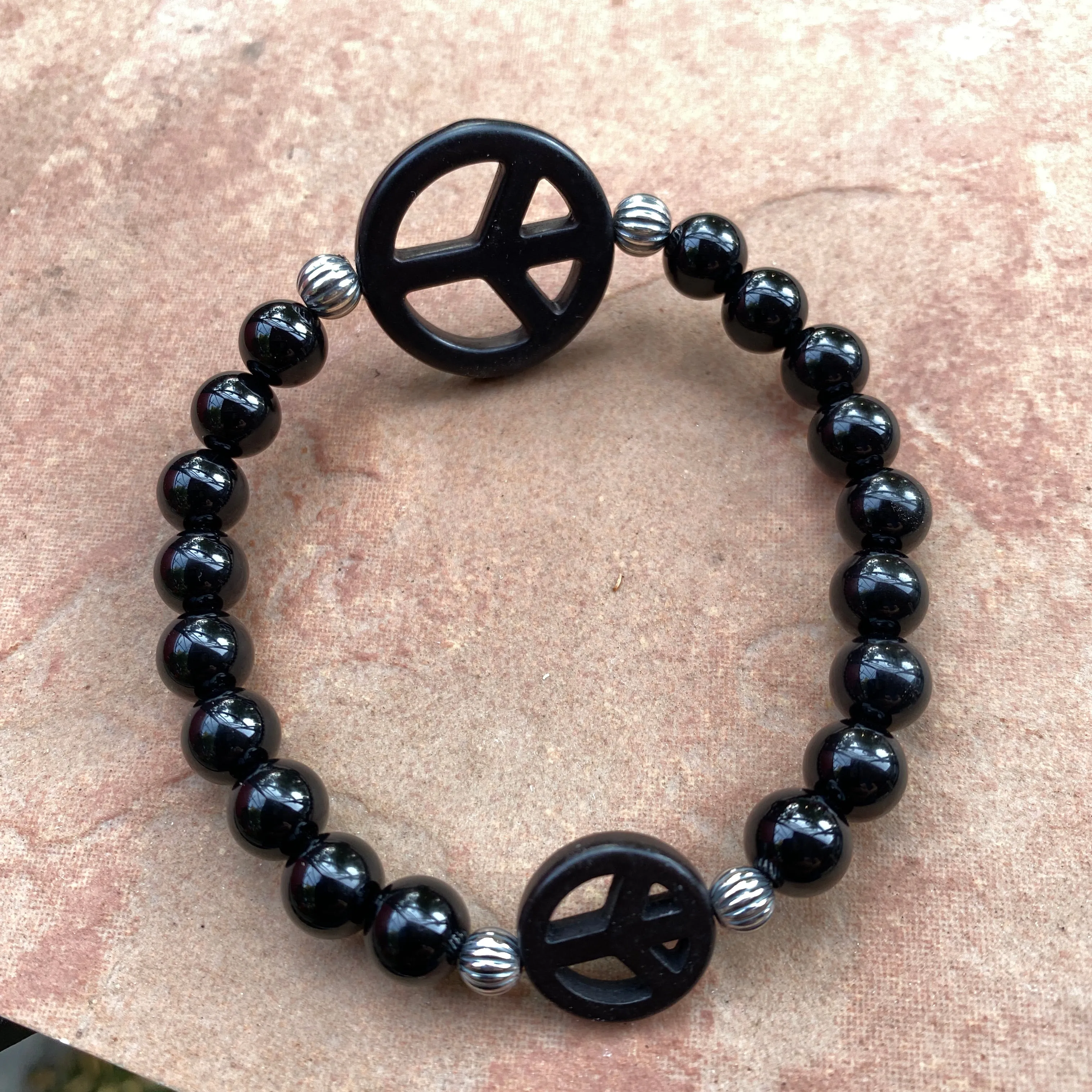 Gemstone Peace sign bracelets with Sterling Silver accents