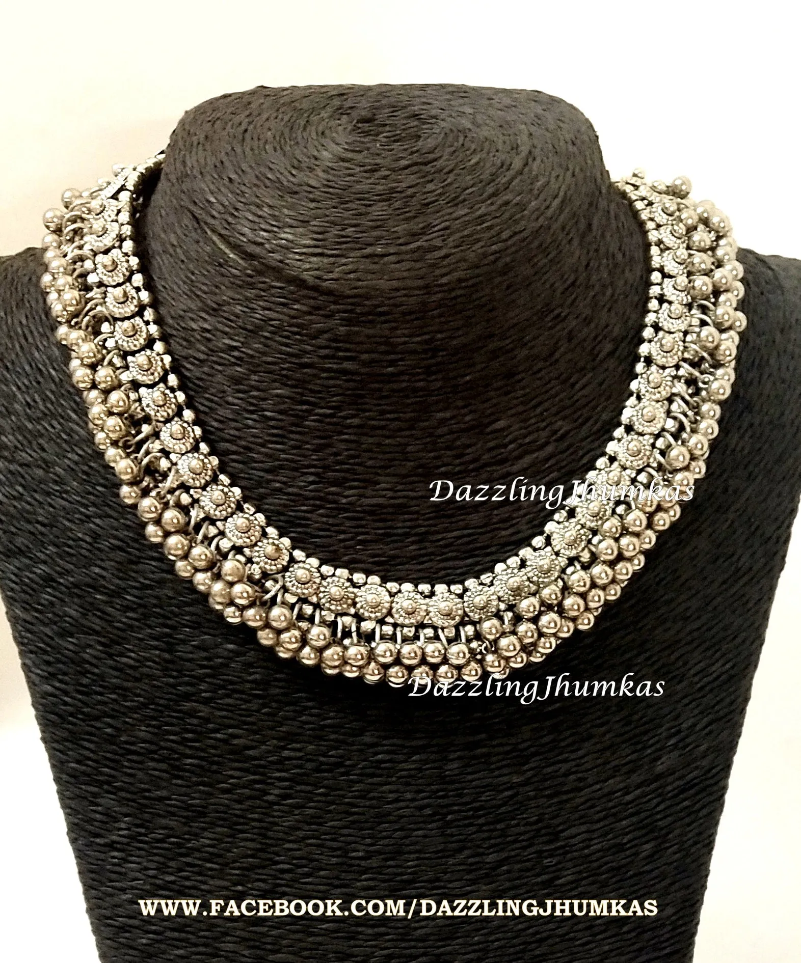 German silver Oxidised Neklace choker with Gungaroo /ghungroo /dangler beads