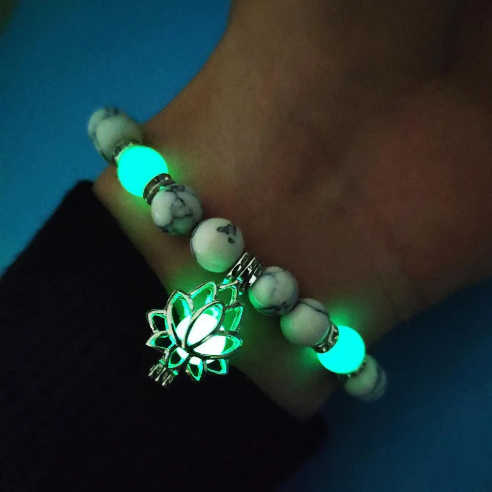 Glow in the Dark Lotus Stone Bracelet