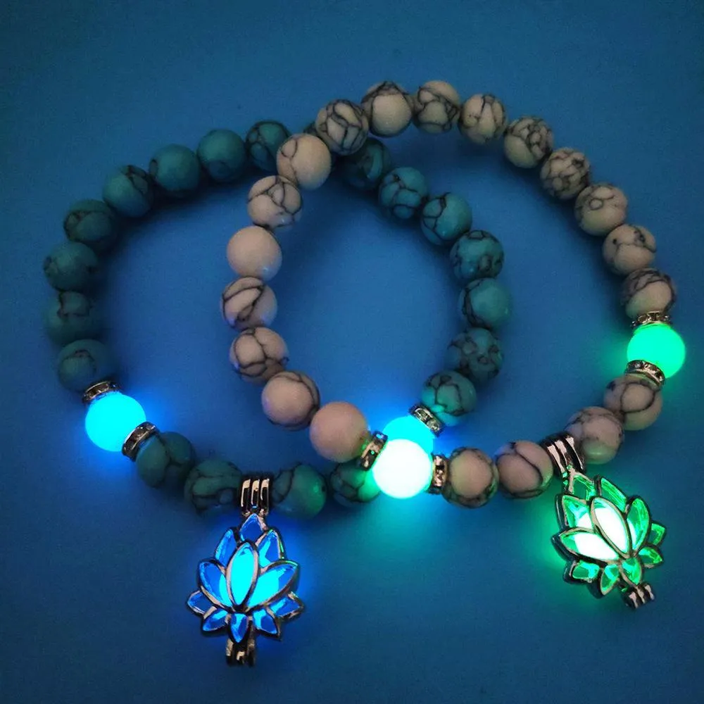 Glow in the Dark Lotus Stone Bracelet