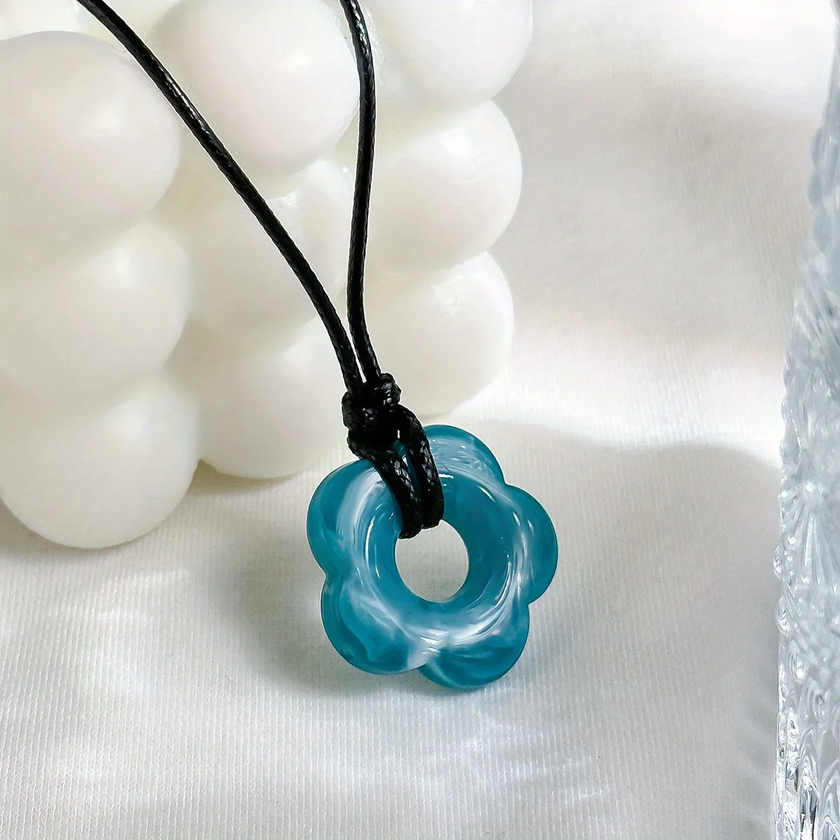 Gorgeous Colorful Acrylic Flower Braided Necklace - Adjustable Size & Click-Rate Better Title