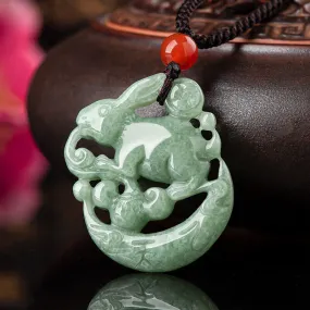 Grade A Jade Jadeite Lucky Rabbit Pendant #15-1226