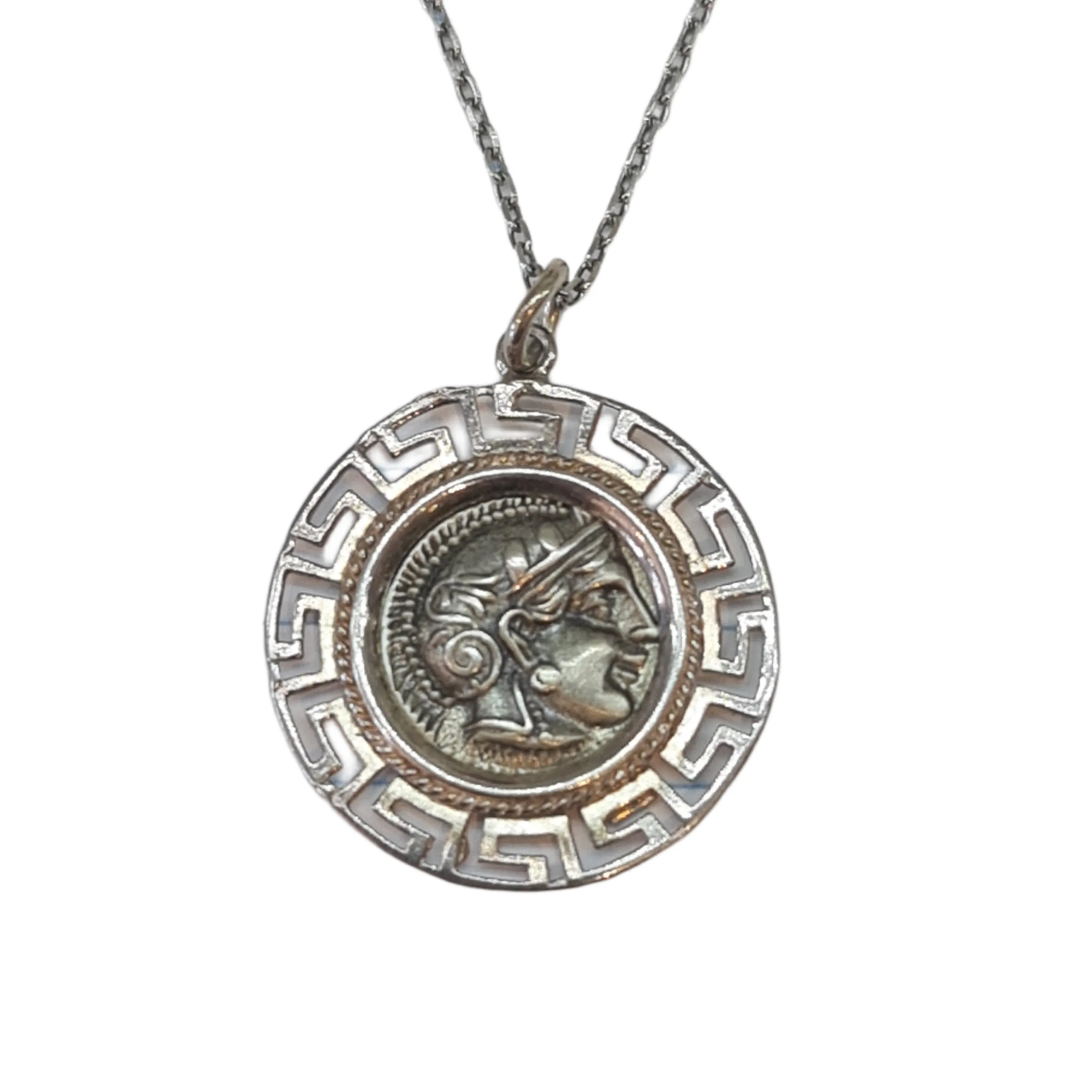 Greek Athena and the Owl of Athens medallion replica coin pendant necklace