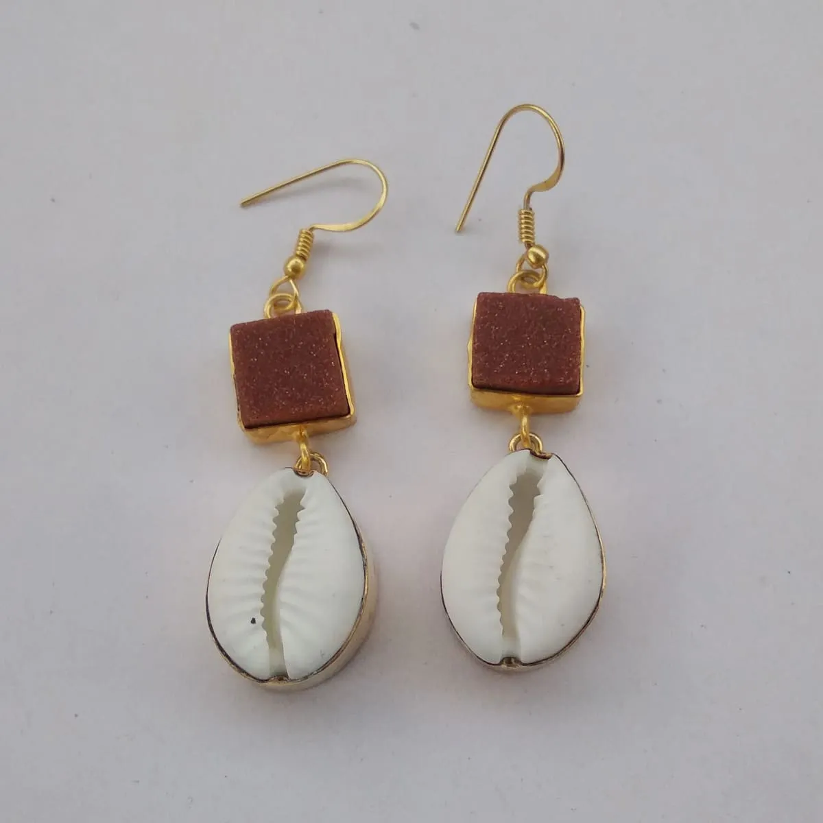 Handmade Cowrie Shell And Sun Sitara Dangle Earrings