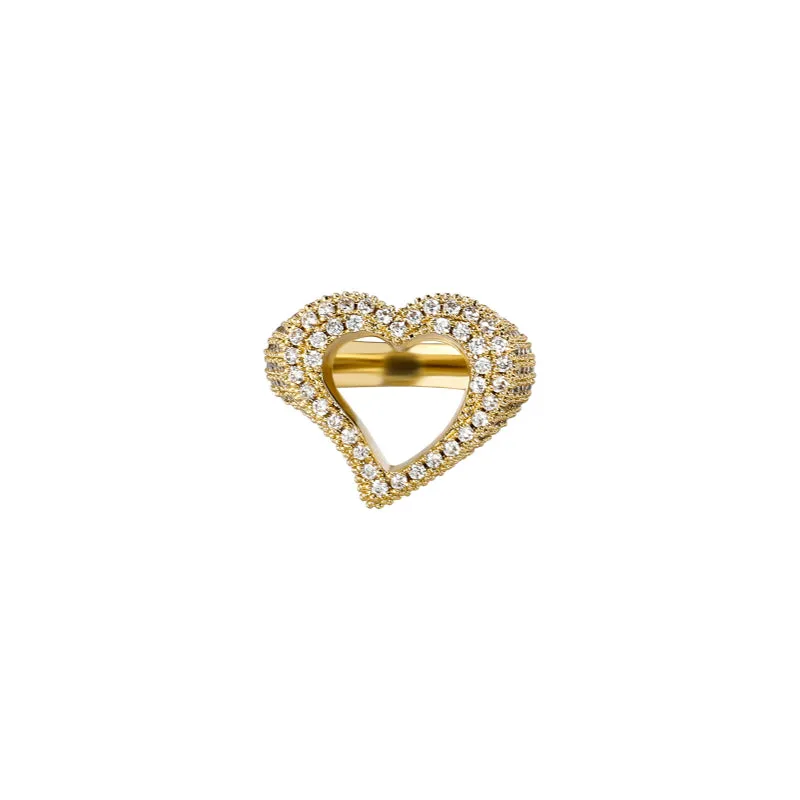 Hip Hop Cutout Heart Zircon Ring