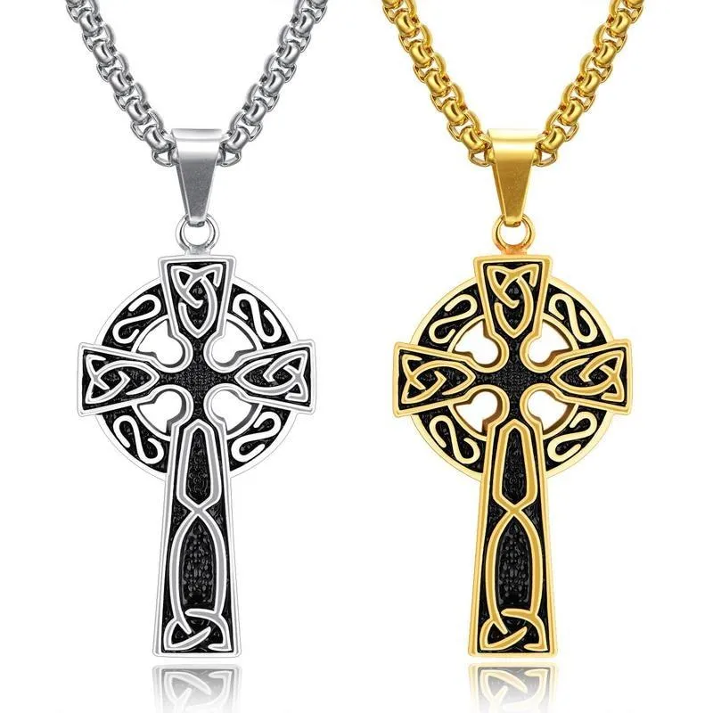 Hip Hop Silver & Gold Celtic Cross Pendant Necklace with 24 Inch Chain