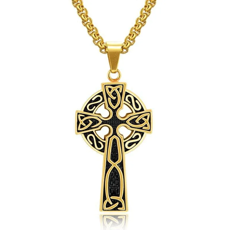 Hip Hop Silver & Gold Celtic Cross Pendant Necklace with 24 Inch Chain