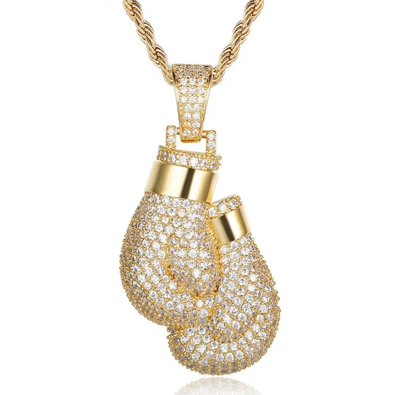 Iced Out Boxing Gloves Pendant - Gold