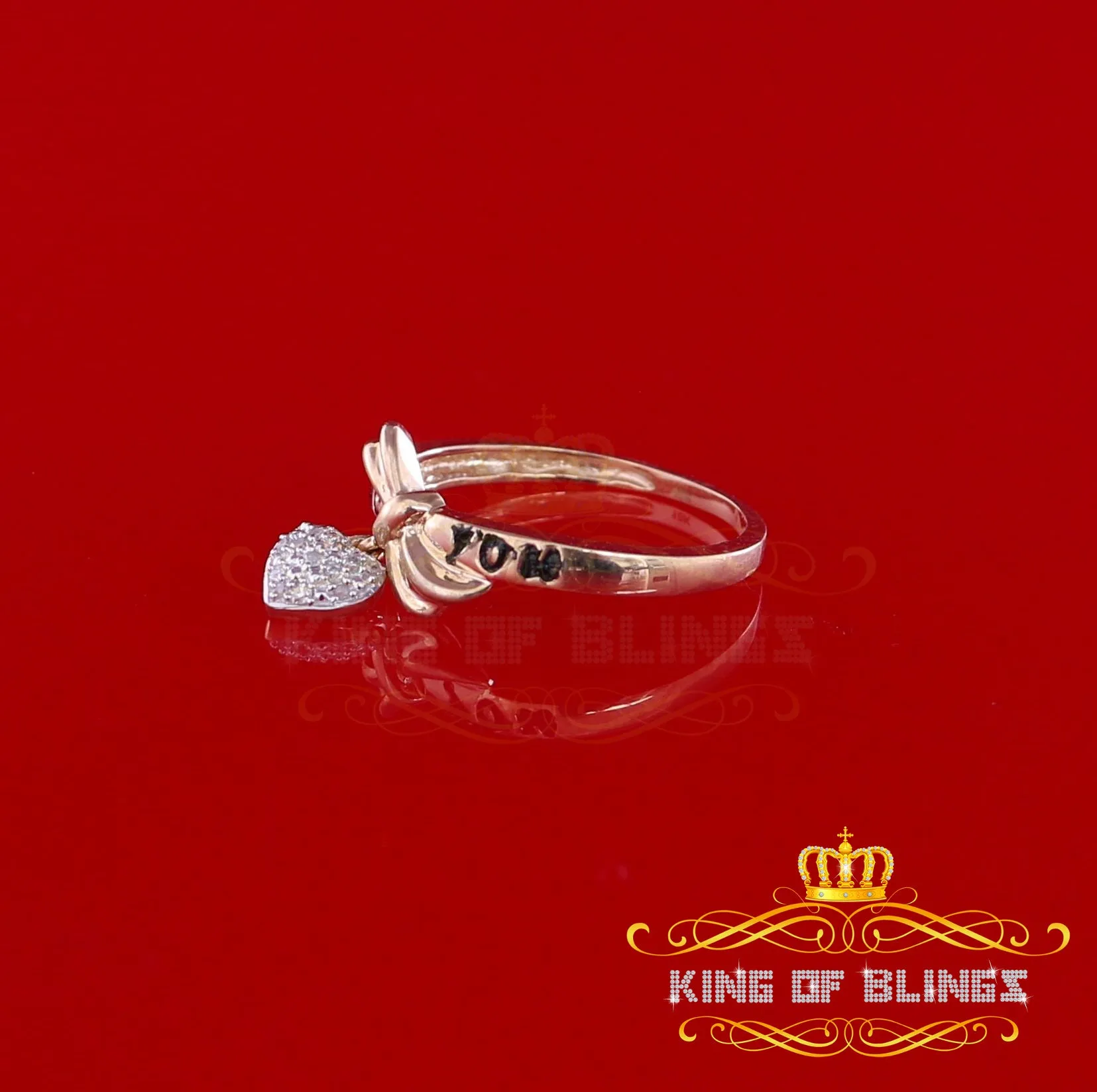 King of Bling's  Real 0.05ct Diamond Real 10kt Yellow Gold Fancy LOVE YOU HEART Charm Ring Size 7