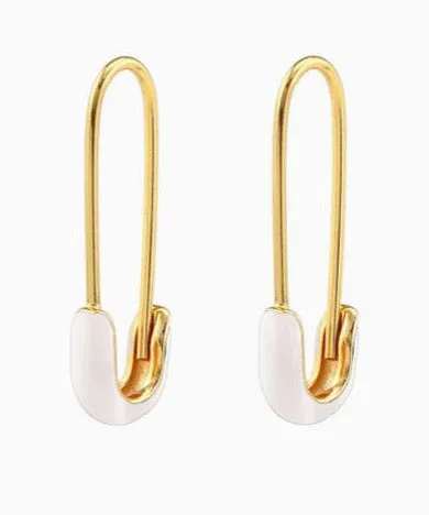 Kris Nations Safety Pin Enamel Hoop Earrings - White/Gold