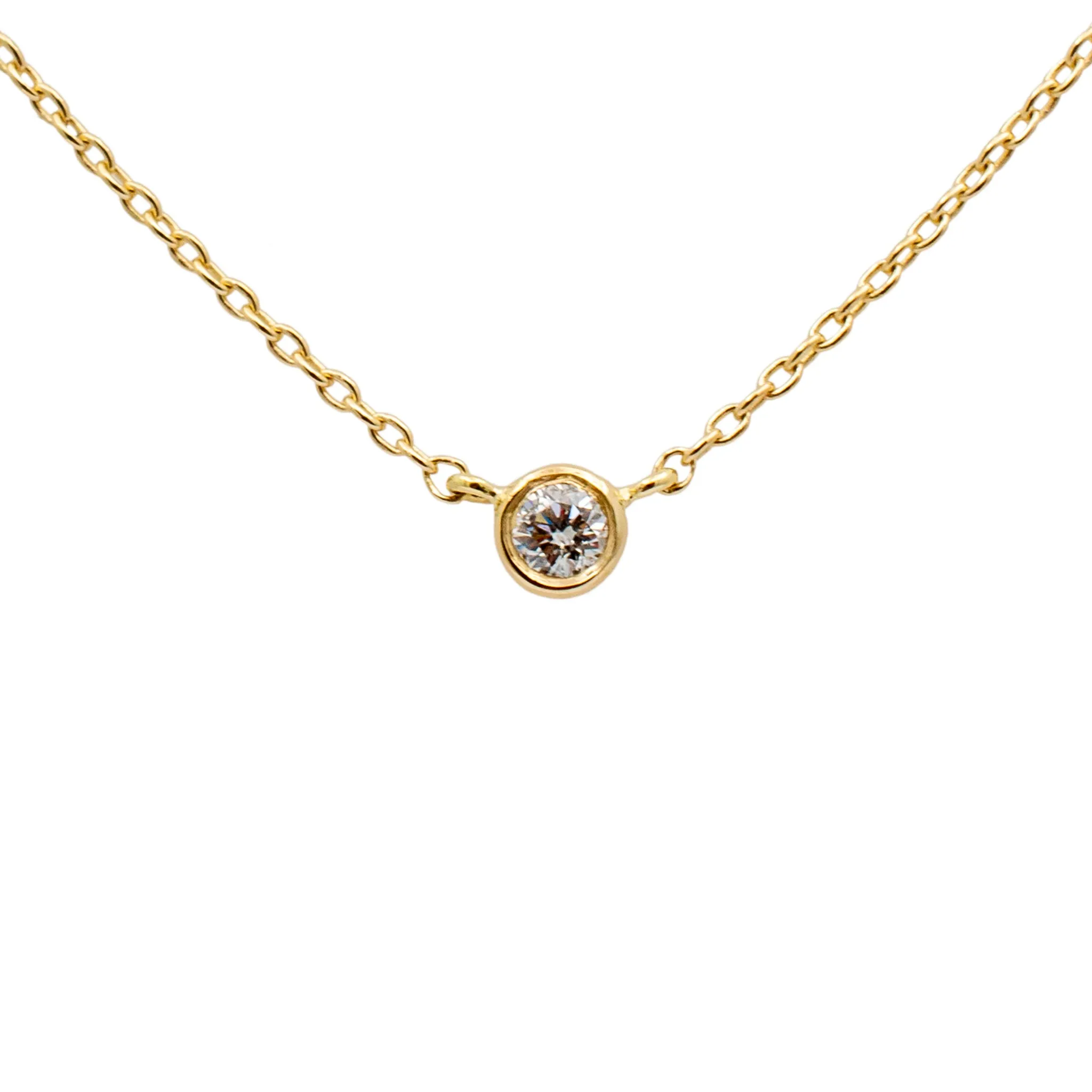 Ladies 14K Yellow Gold Petite Diamond Bezel Pendant Necklace