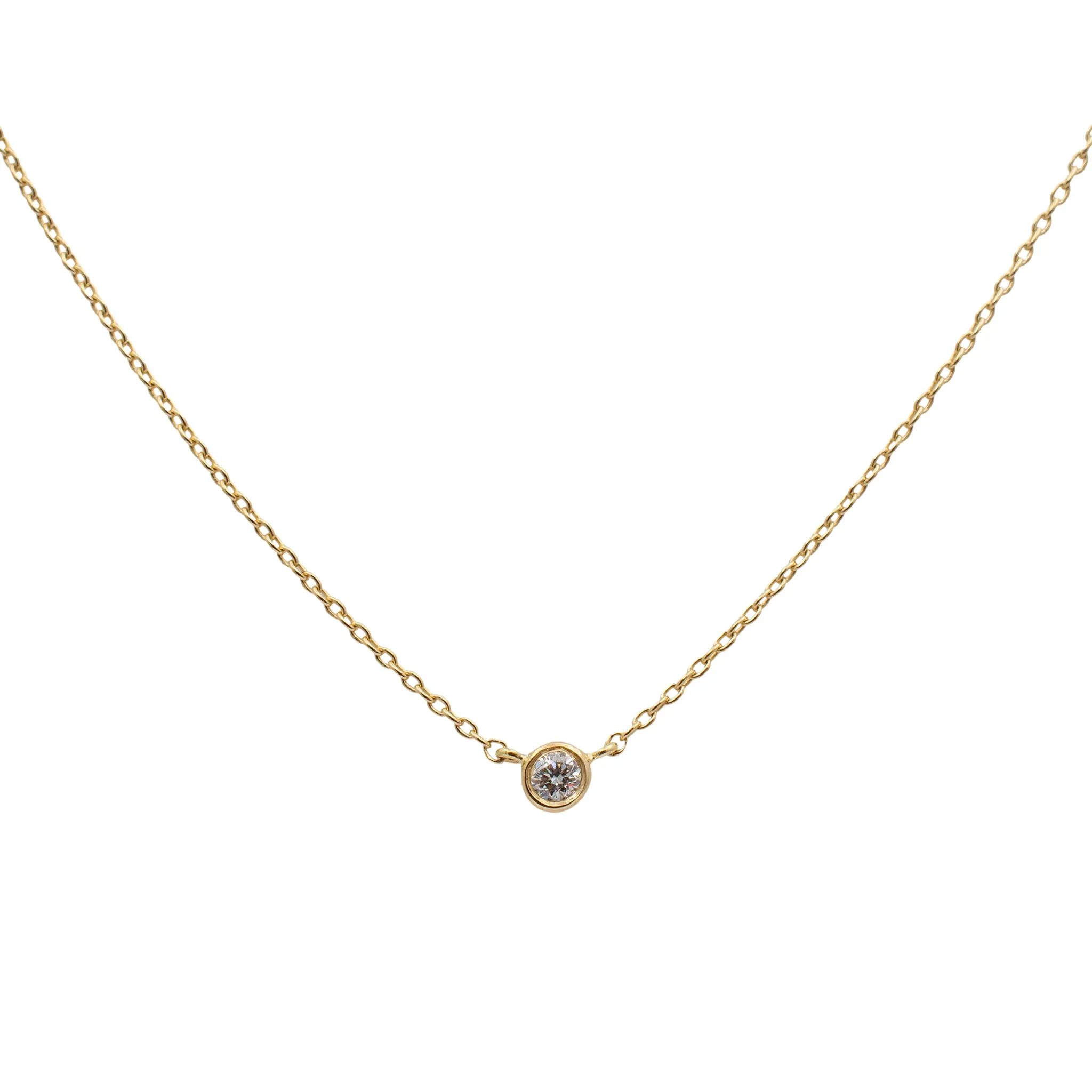 Ladies 14K Yellow Gold Petite Diamond Bezel Pendant Necklace