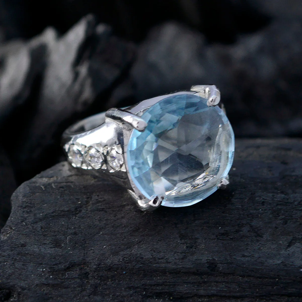 Lovesome Gemstone Blue Topaz 925 Sterling Silver Rings Man Jewelry