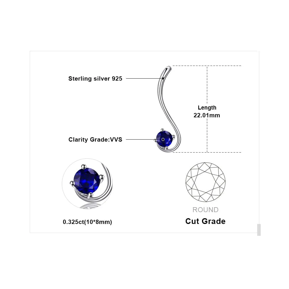 Luxurious Curve Design Created Sapphire Pendant Necklace (No Chain) - 925 Sterling Silver