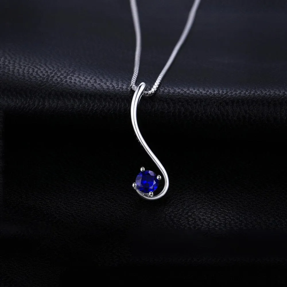 Luxurious Curve Design Created Sapphire Pendant Necklace (No Chain) - 925 Sterling Silver