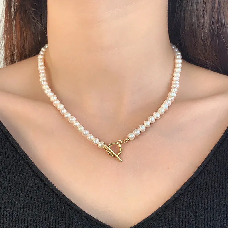 Luxury s925 Chain with OT Toggle Clasp Pearl and Gold Necklace