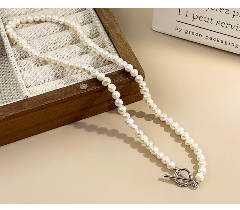 Luxury s925 Chain with OT Toggle Clasp Pearl and Gold Necklace