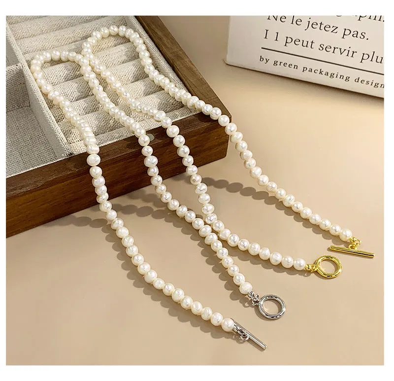 Luxury s925 Chain with OT Toggle Clasp Pearl and Gold Necklace