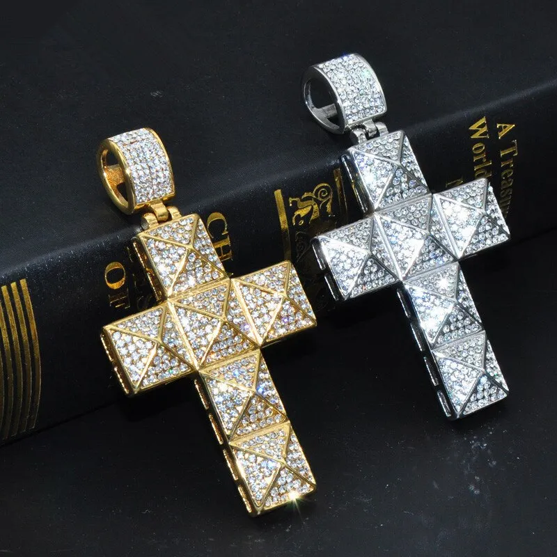 Micro Paved Rhinestone-Studded Cross Stainless Steel Hip-hop Pendant