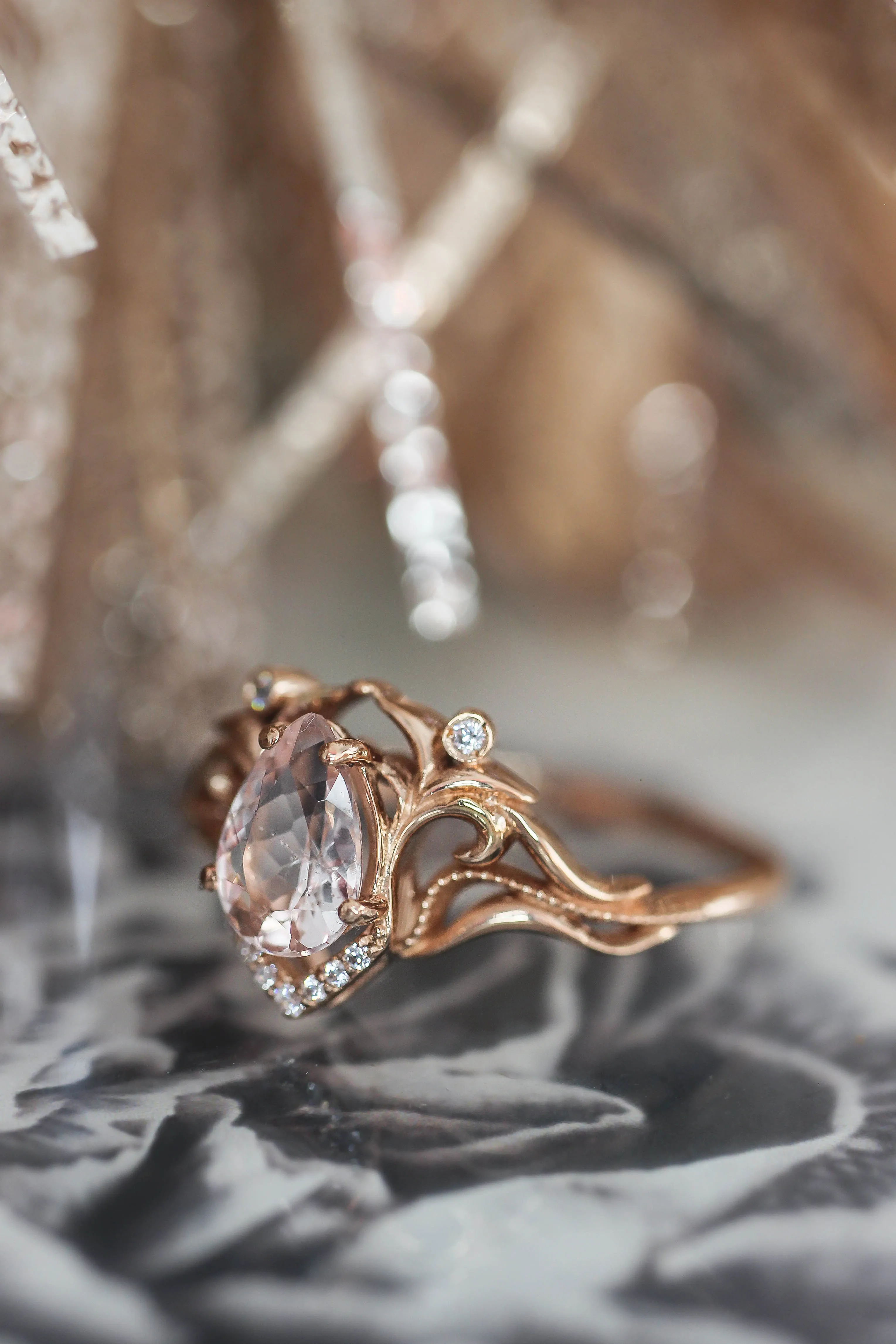 Morganite and diamonds engagement ring / Lida small