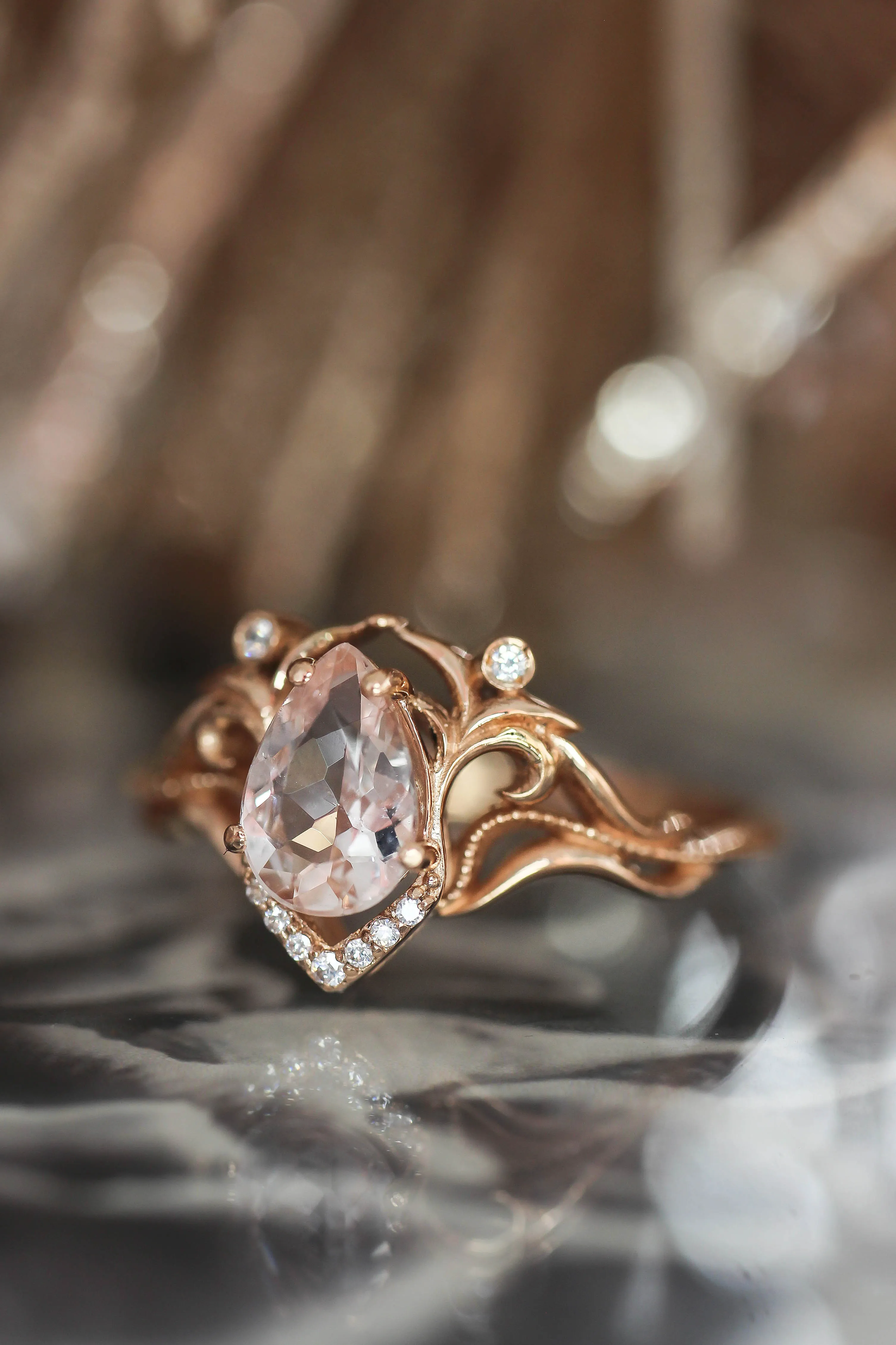 Morganite and diamonds engagement ring / Lida small