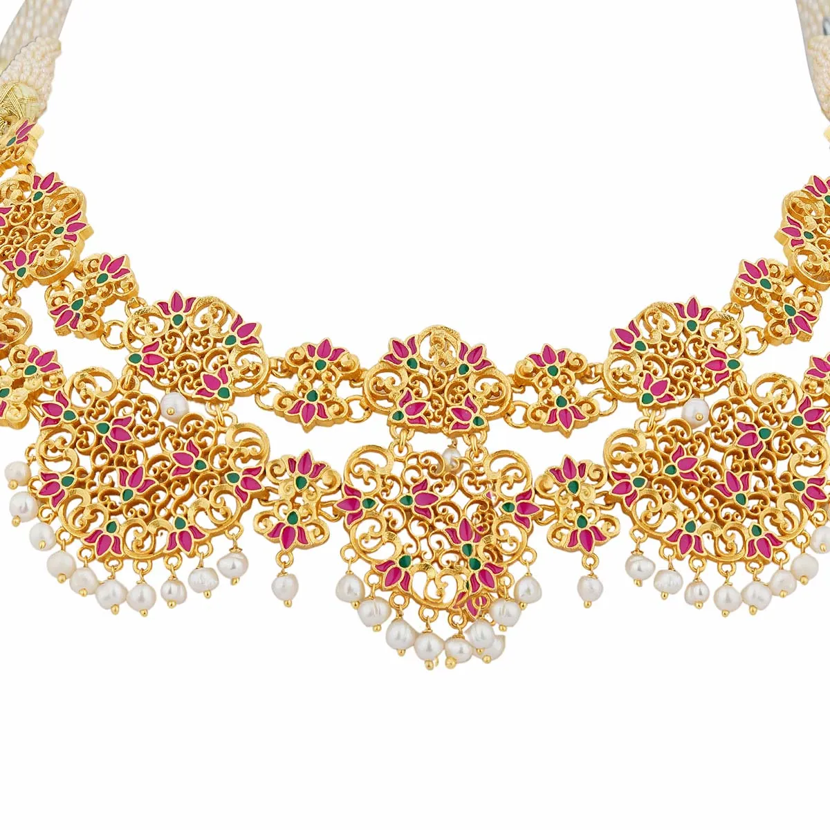 Naaz Lotus Choker Necklace in Pink Enamel