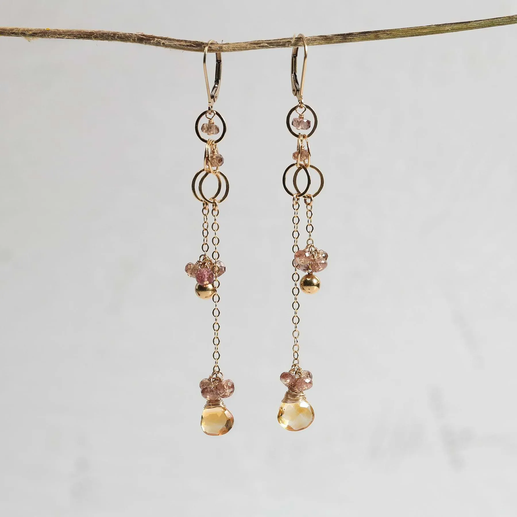 Nude - Citrine and Color Change Garnet Gold Drop Earrings