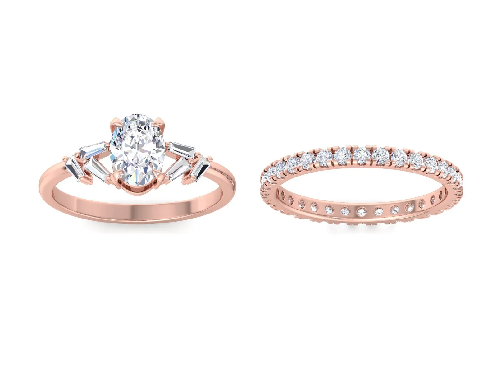 Oval Lab Grown engagement ring set vintage Unique rose gold engagement ring